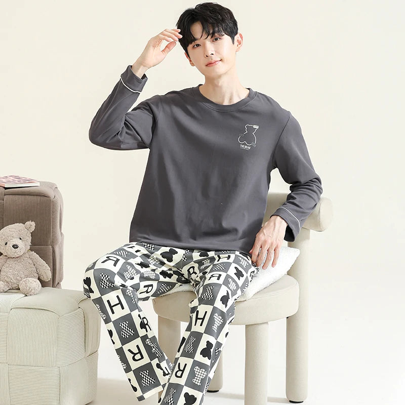 Autumn Cotton Pijama for Men Plus Size 3XL Lounge Pyjamas Set Male 2 Pieces Set Sleepwear Sleeping Top Pant Home Suit 2022